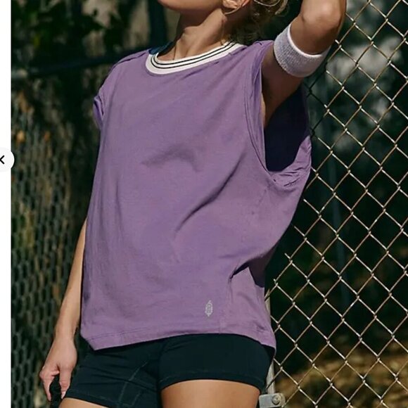 #56 NWT Free People Don't Sweat It Oversized Tee in Violet - Picture 4 of 6